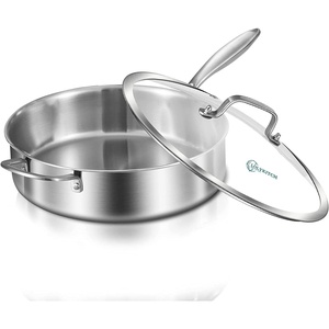 image:imageLOLYKITCH Whole Body TriPly Stainless Steel 55 QT Saut Pan with Lid12 Inch Deep Frying PanJumbo CookerDishwasher and Oven SafeDetachable HandleSilver
