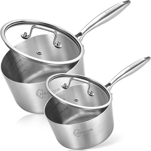 image:imageLOLYKITCH TriPly Stainless Steel Saucepan Set with Glass Lids 1 amp 2 amp 3QT Cooking Pots Uncoated Heavy Bottom Metal Sauce Pans for Induction Cooktop Ergonomic Handle1QT2QT